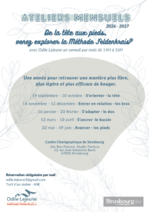 flyer ateliers mensuels Feldenkrais Odile samedi 2026-2027